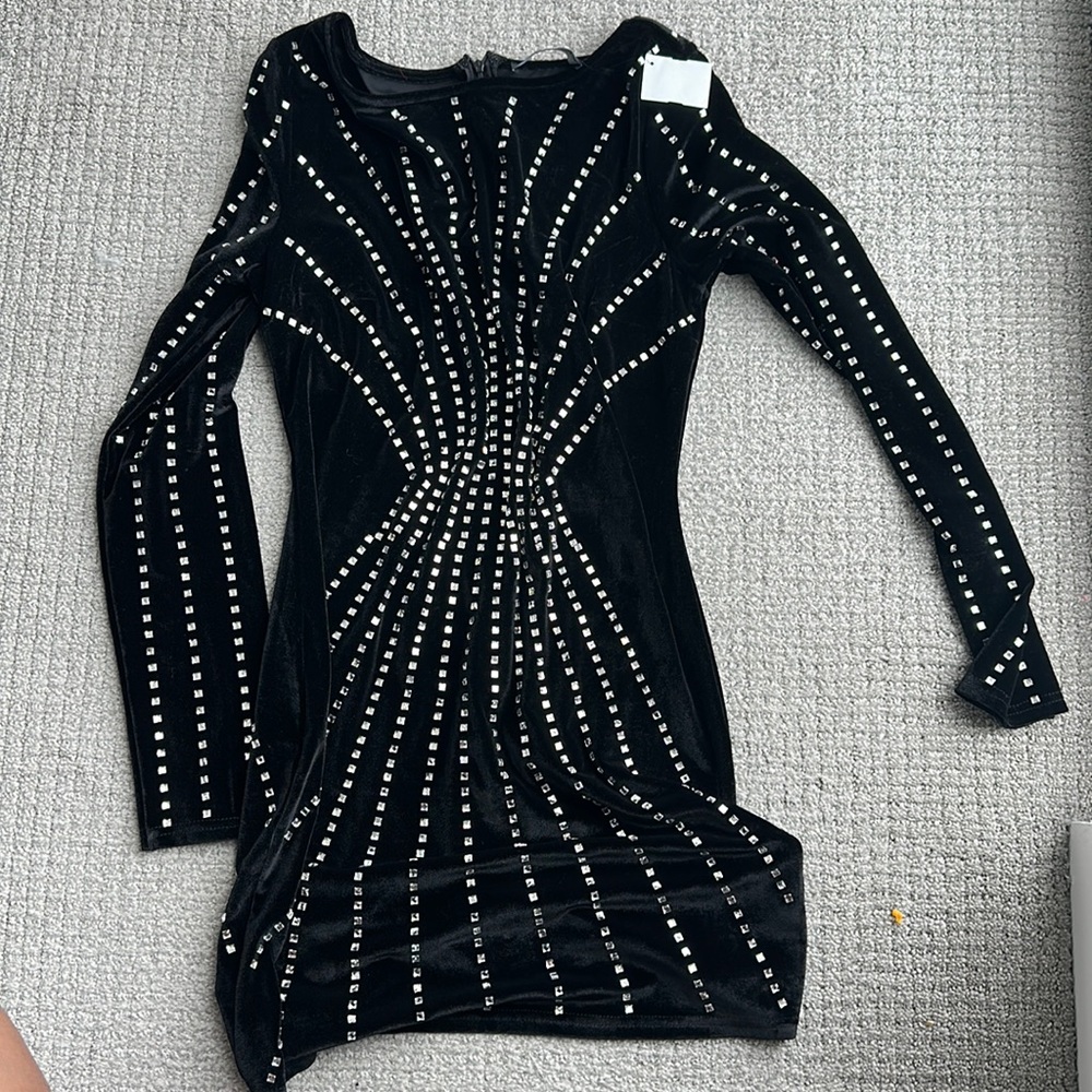 AKIRA Black Asymmetrical Dress with Metallic Accents